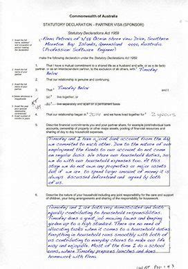 Partner visa Statutory Declaration Example .